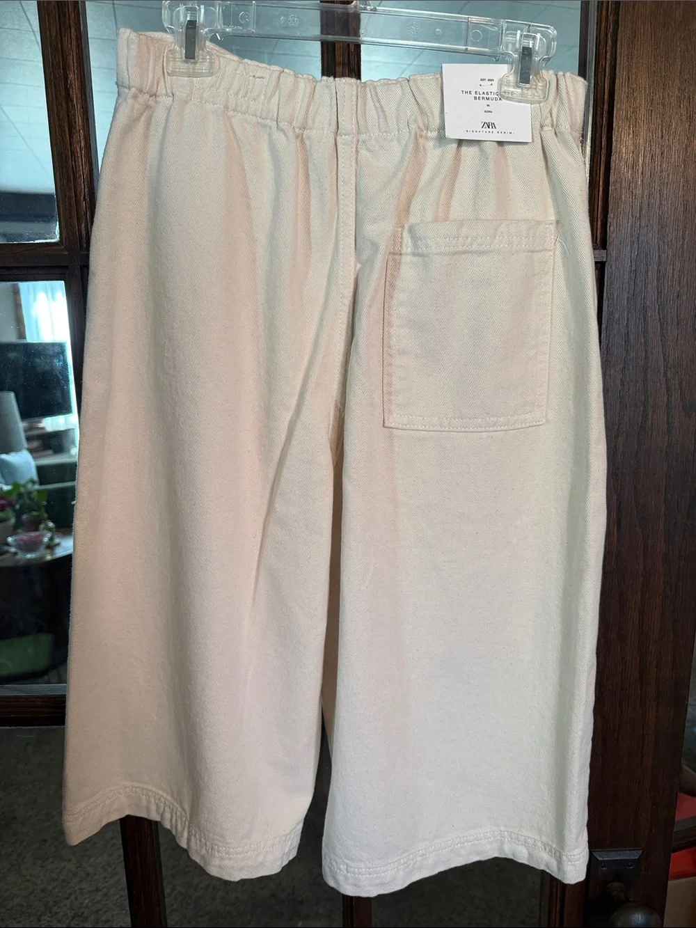 Zara The Elastic Bermuda Ecru Denim Shorts High Waist Wide Leg Women's M 28 NWT